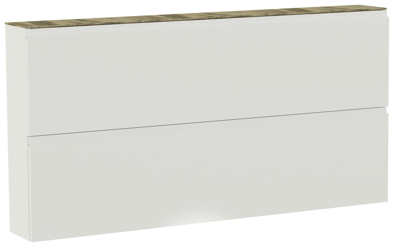 XL-Hängeschuhschrank mit zwei Klappen in Weiß mit Holzoberfläche, seitliche Perspektive