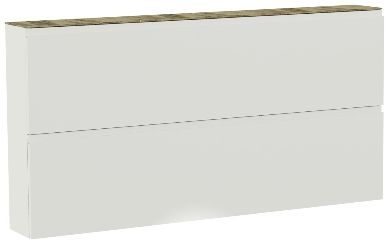 Moderano XL-Hängeschuhschrank LECCO XL-Hängeschuhschrank mit zwei Klappen in Weiß mit Holzoberfläche, seitliche Perspektive