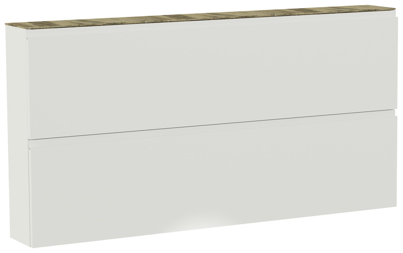 XL-Hängeschuhschrank mit zwei Klappen in Weiß mit Holzoberfläche, seitliche Perspektive