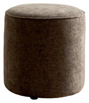 Rundhocker klein in braunem Stoff, seitliche Perspektive