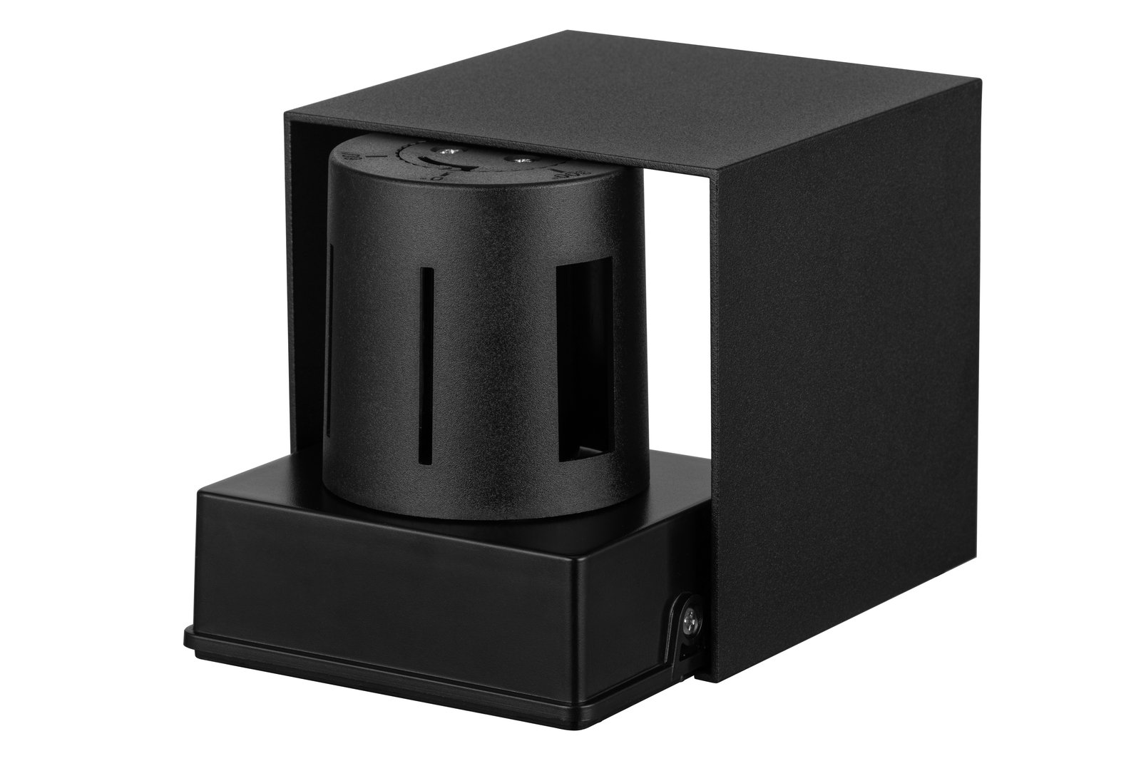 Schwarze LED-Wandleuchte in modernem Design, seitliche Perspektive