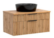Waschtisch-Set 80 cm mit schwarzem Aufsatzbecken und Holzoptik, Frontansicht