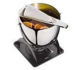 Feuerzangenbowle-Set mit Edelstahlkessel, Zuckerhut und Fruchtscheiben, seitliche Perspektive