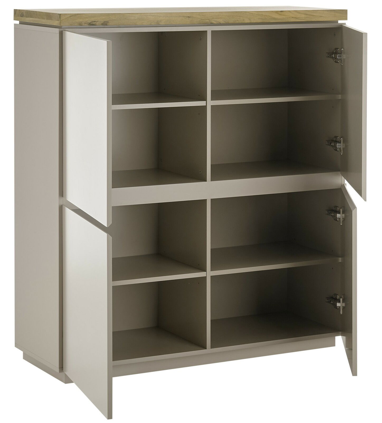 Highboard mit geöffneter Tür, zeigt Innenfächer, Perspektive von vorne