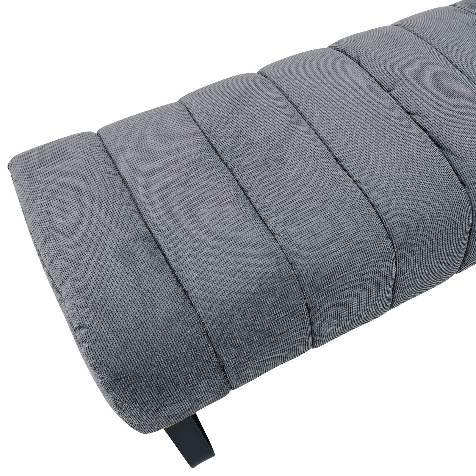Graue 2,5er-Sitzbank aus Stoff mit gestepptem Design, seitliche Perspektive