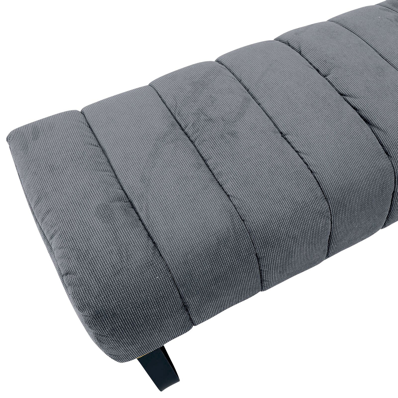 Graue 2,5er-Sitzbank aus Stoff mit gestepptem Design, seitliche Perspektive
