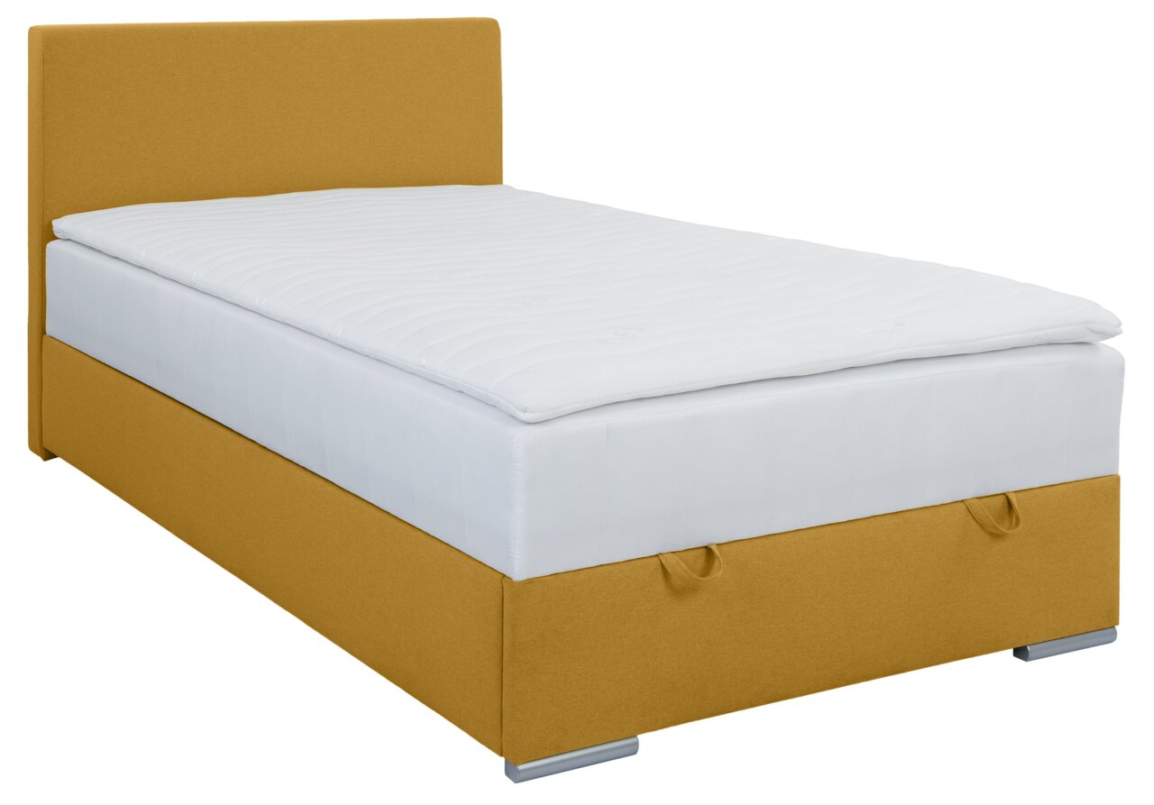 Boxbed 120 in mosterdgeel, zijaanzicht
