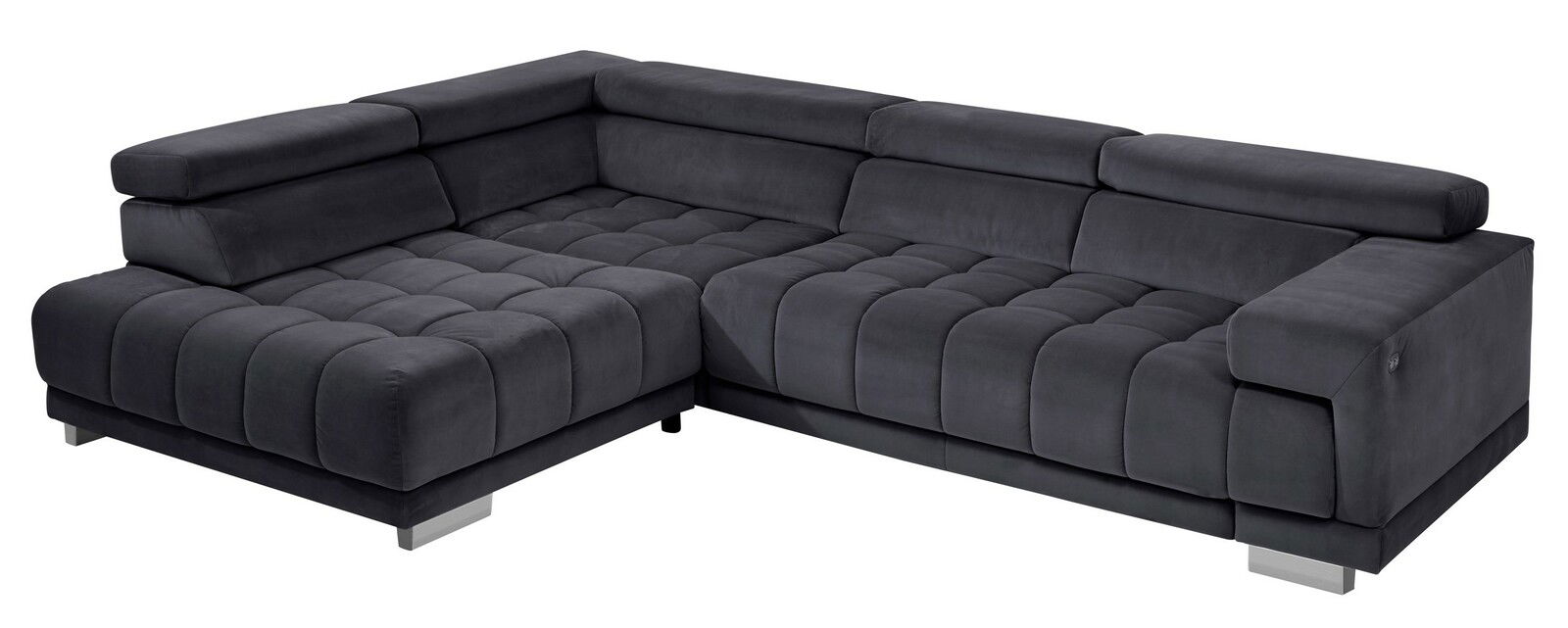 Beldomo Speed Ecksofa SPLIFF S Dunkelgraue Polsterrundecke in L-Form mit moderner Steppung, seitliche Perspektive