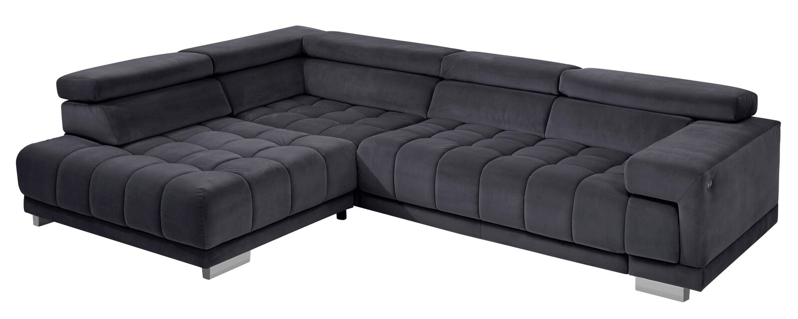 Beldomo Speed Ecksofa SPLIFF S Dunkelgraue Polsterrundecke in L-Form mit moderner Steppung, seitliche Perspektive