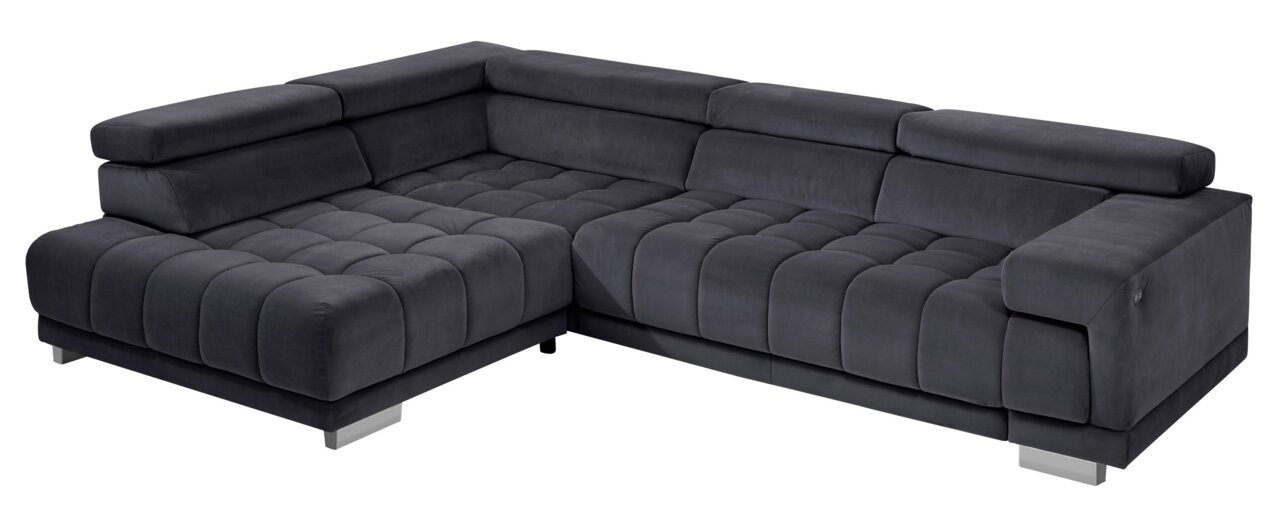 Beldomo Speed Ecksofa SPLIFF S Dunkelgraue Polsterrundecke in L-Form mit moderner Steppung, seitliche Perspektive