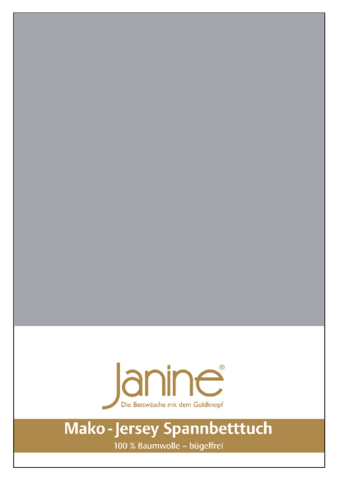 Janine Spannbetttuch JERSEY Graues Jersey-Spannbetttuch von Janine, 100x200cm, aus 100% Baumwolle, bügelfrei, Vorderansicht.