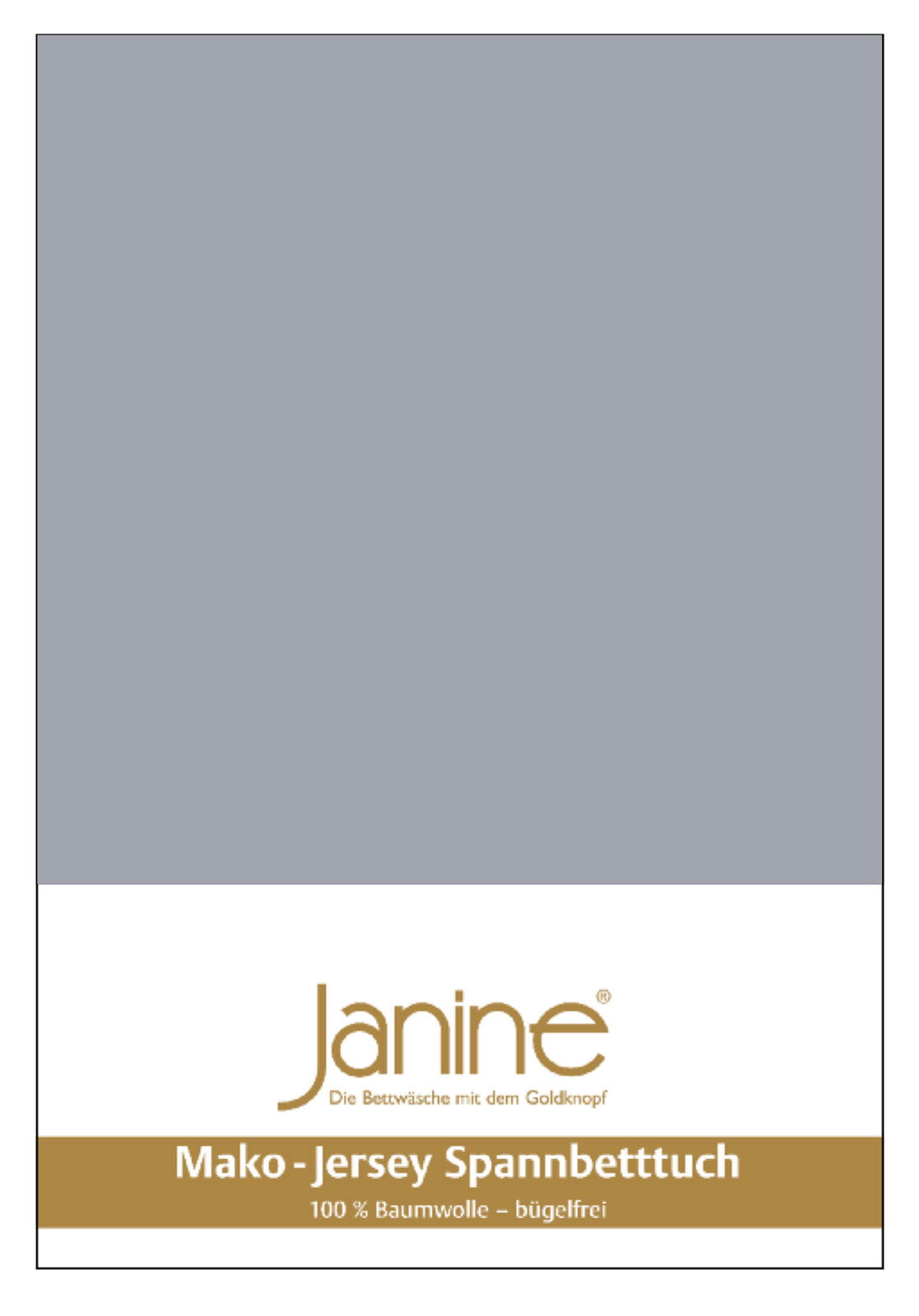 Janine Hoeslaken JERSEY Graues Jersey-Spannbetttuch von Janine, 100x200cm, aus 100% Baumwolle, bügelfrei, Vorderansicht.