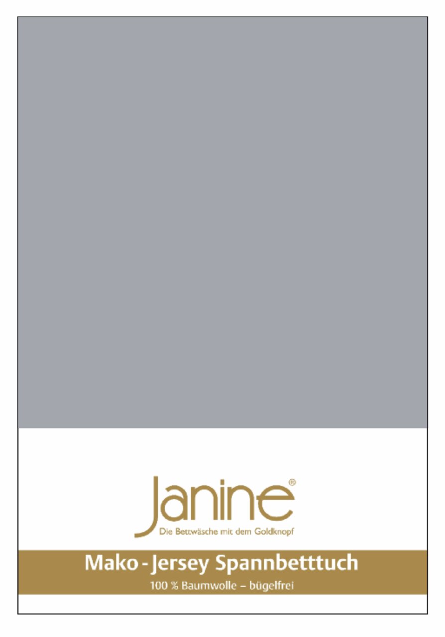 Janine Spannbetttuch JERSEY Graues Jersey-Spannbetttuch von Janine, 100x200cm, aus 100% Baumwolle, bügelfrei, Vorderansicht.