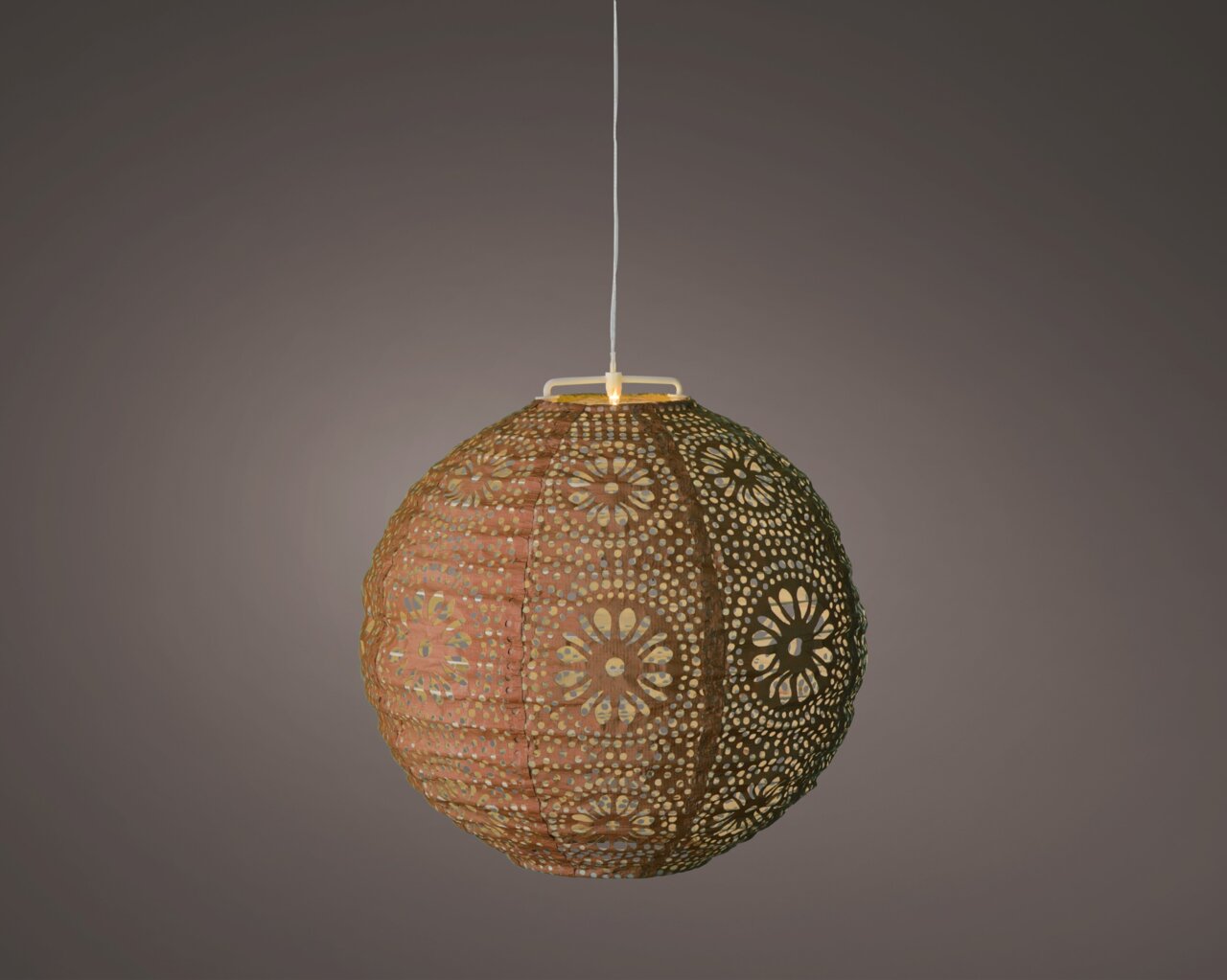 Hangende zonne-lantaarn met decoratief patroon, zijaanzicht
