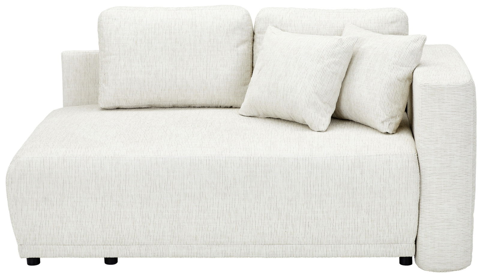 Helle Recamiere mit zwei Rückenkissen und einem Armlehnenkissen, seitliche Perspektive