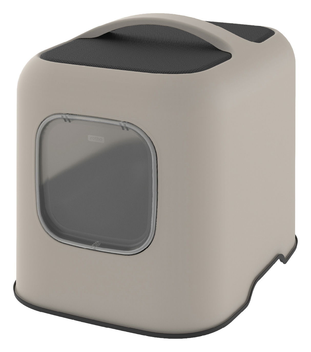 rotho Katzentoilette BIALA Beige Katzentoilette mit abgerundeten Ecken und schwarzem Deckel, seitliche Perspektive