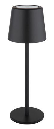 Schwarze Tischleuchte in modernem Design, seitliche Perspektive