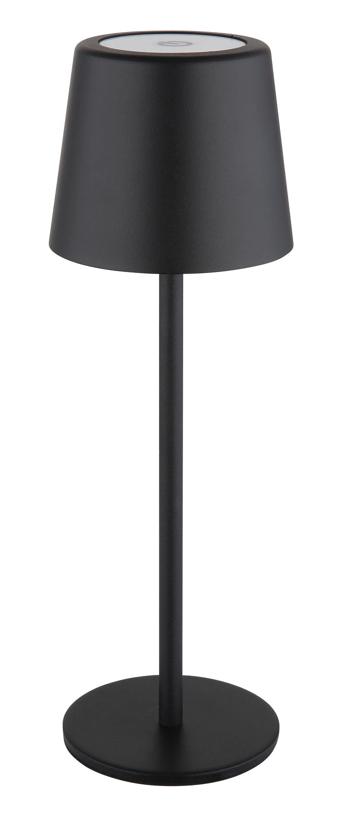 Schwarze Tischleuchte in modernem Design, seitliche Perspektive