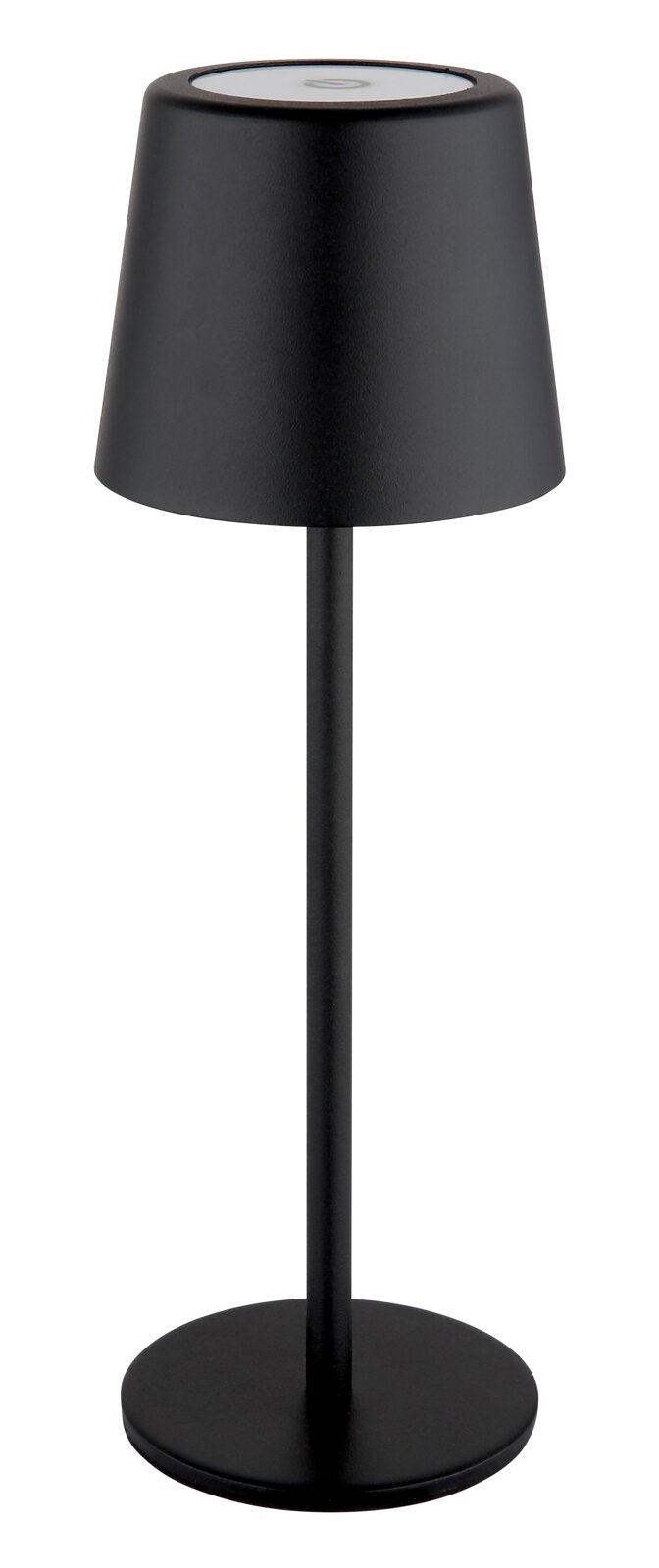 Schwarze Tischleuchte in modernem Design, seitliche Perspektive