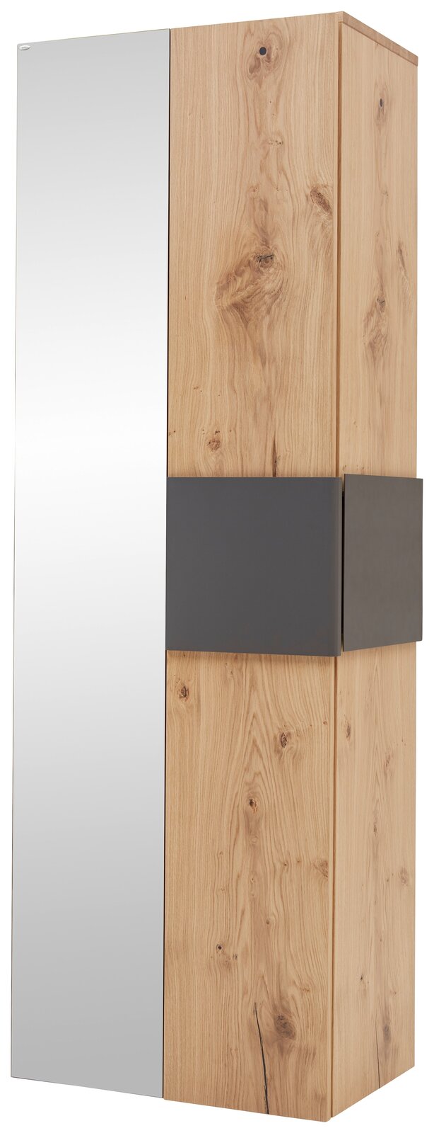 Voglauer Garderobenschrank TAURINO Garderobenschrank aus Holz mit Spiegel und dunklem Akzent, seitliche Perspektive