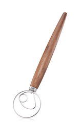 Dänischer Schneebesen NEDO mit Holzgriff und Edelstahlspirale, seitliche Perspektive