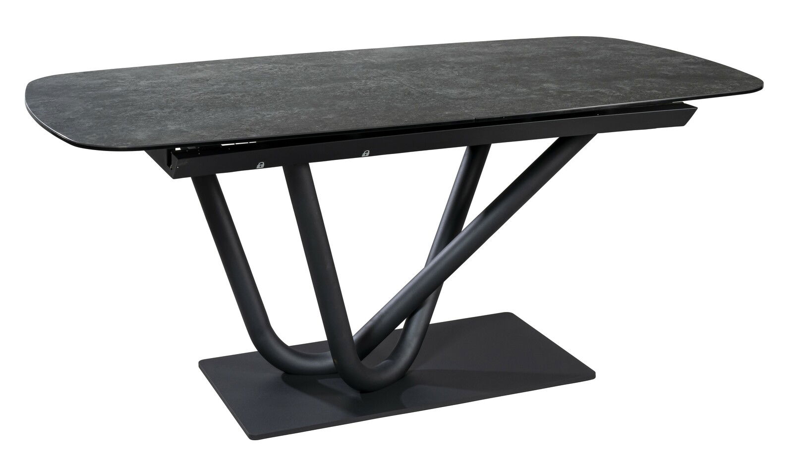 Novel Esstisch NELSON Moderner Esstisch mit schwarzer Tischplatte und einzigartigem V-förmigem Gestell, seitliche Perspektive