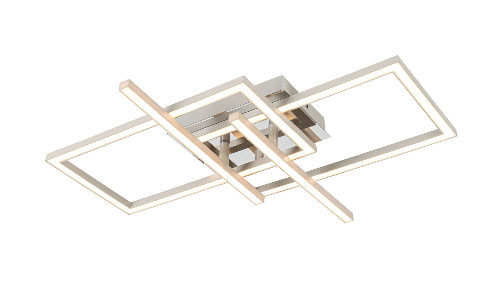 Moderne LED-Deckenleuchte mit geometrischem Design, seitliche Perspektive