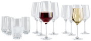 Ein 12-teiliges Glasset Tulip, bestehend aus verschiedenen Weingläsern und Wassergläsern, frontal abgebildet.