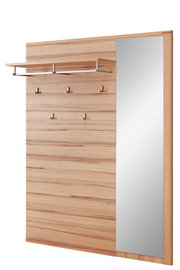 XL-Garderobenpaneel aus Holz mit mehreren Haken und einem Spiegel, seitliche Perspektive
