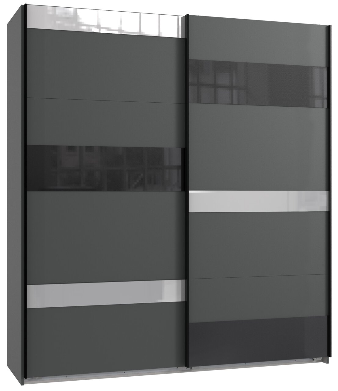 Z2 Hangende kast met 2 deuren MONACO Moderner Schwebetürenschrank mit zwei Türen in dunklem Design, seitliche Perspektive