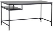 Moderner Schreibtisch mit schwarzem Metallgestell und rechteckiger Tischplatte, seitliche Perspektive