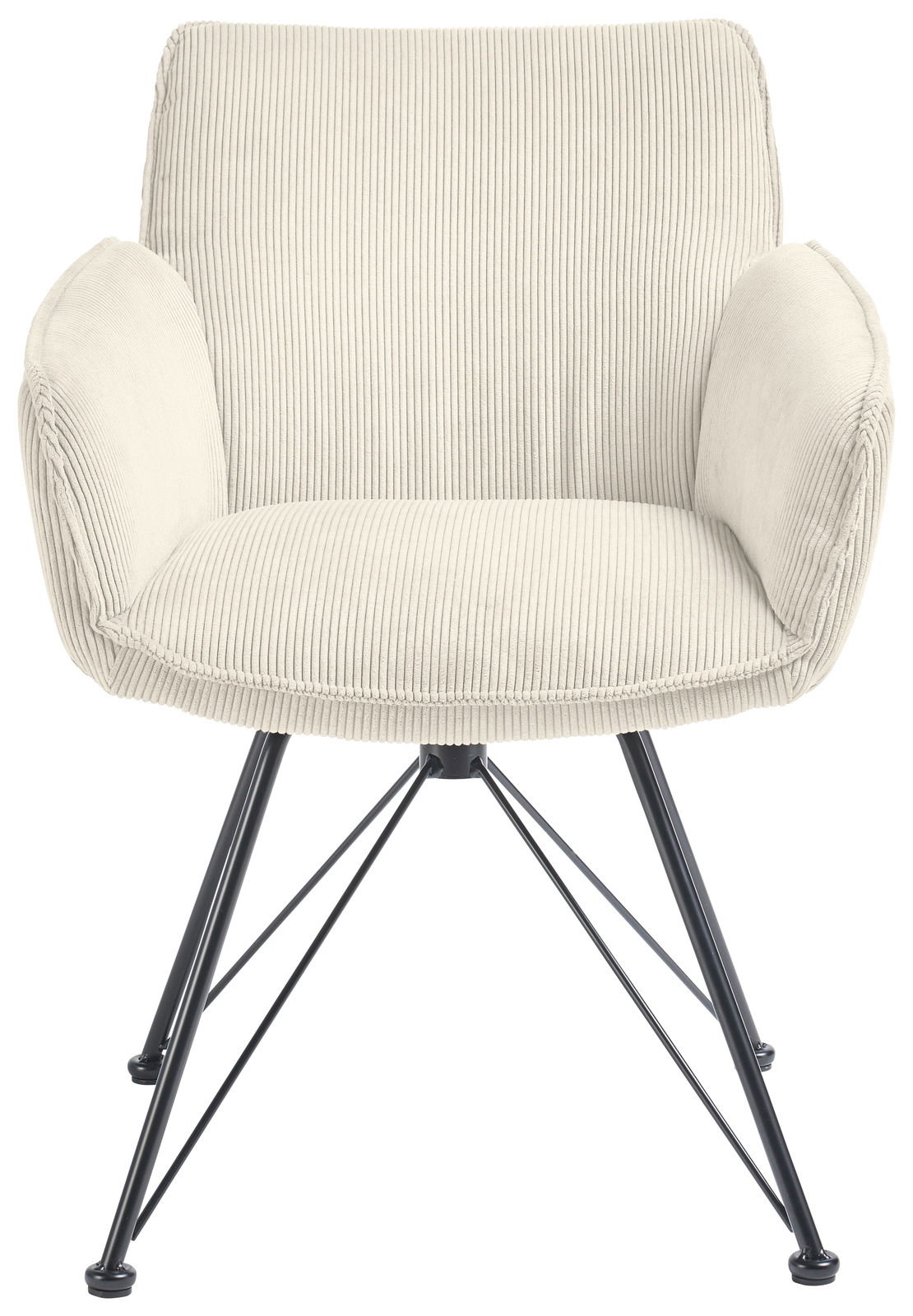 Set one by Musterring Armlehnstuhl SET ONE FRISCO Frontansicht eines cremefarbenen Armlehnstuhls mit geripptem Stoffbezug und schwarzen Metallbeinen.