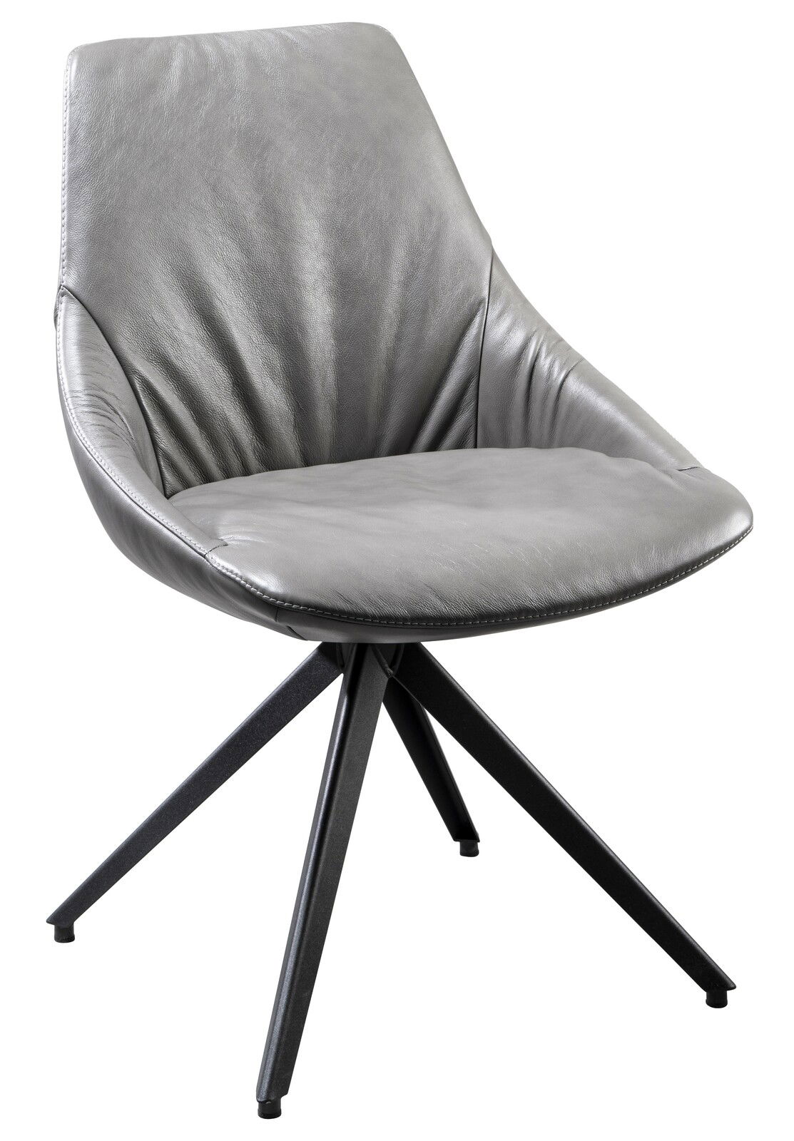 Plantagie Stuhl MAPLE Moderner grauer Stuhl mit gepolsterter Sitzfläche und schwarzem Metallgestell, seitliche Perspektive