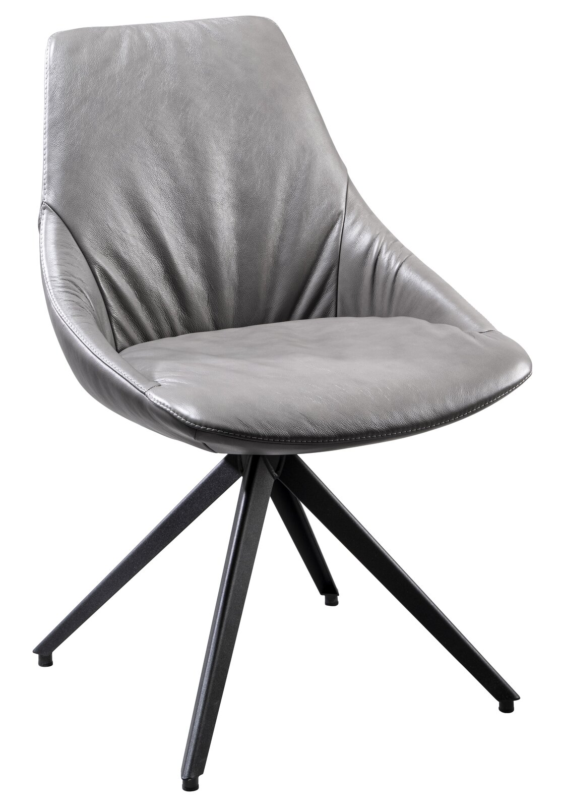 Plantagie Stuhl MAPLE Moderner grauer Stuhl mit gepolsterter Sitzfläche und schwarzem Metallgestell, seitliche Perspektive