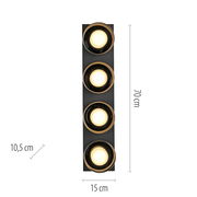 Deckenleuchte RIKA mit vier runden Leuchten in einer vertikalen Anordnung, Ansicht von vorne