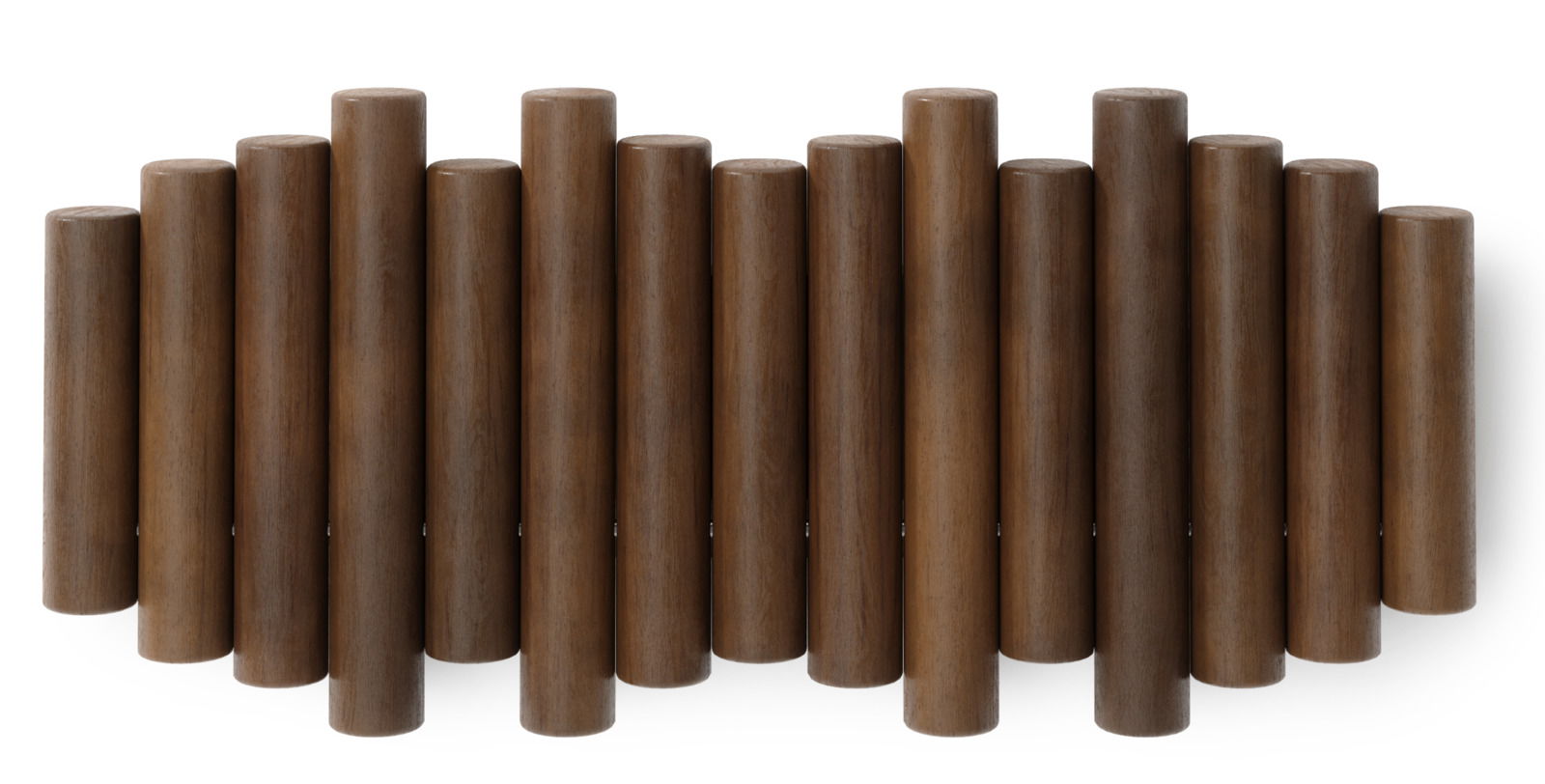 Frontale Ansicht der Umbra Wandgarderobe PICKET aus Holz mit mehreren vertikalen Stäben.