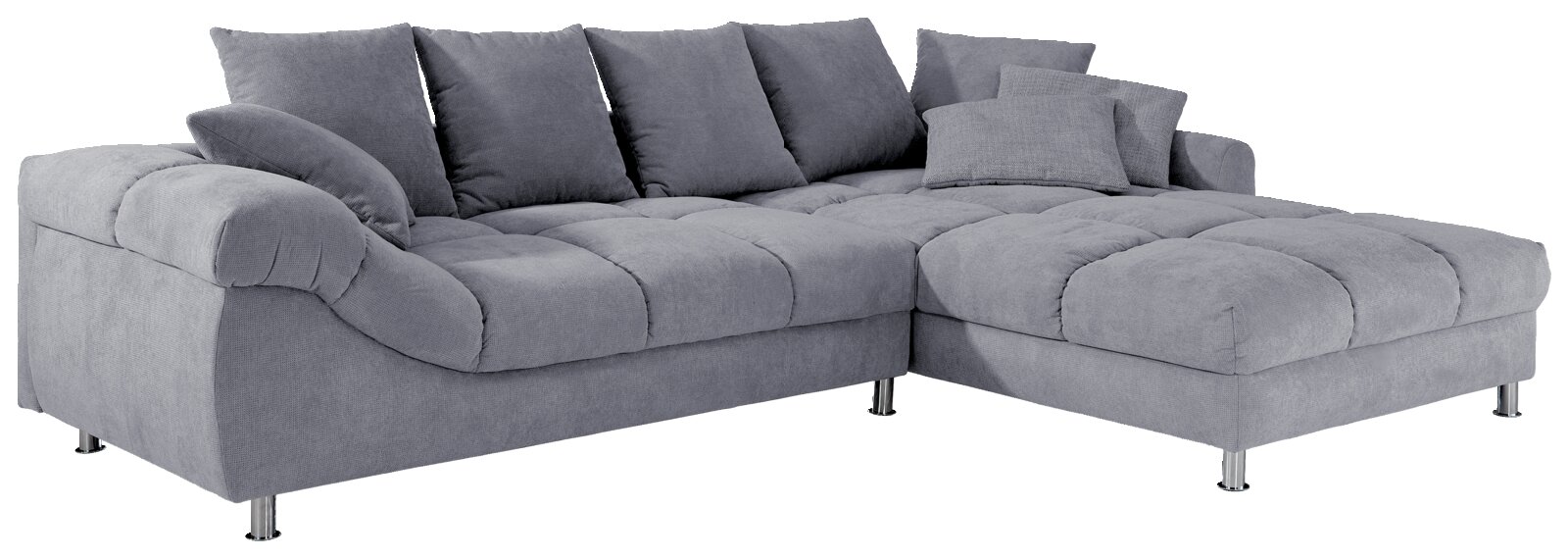 Z2 Ecksofa BROOKLYN II Graues Ecksofa mit mehreren Kissen, Ansicht von schräg vorne.