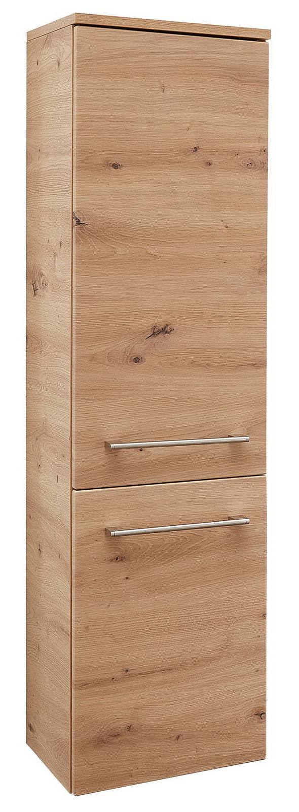 Sadena Midischrank PLAKA Midischrank aus Holz mit zwei Türen und Metallgriffen, seitliche Perspektive