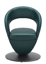 Moderner, dunkelgrüner Sessel mit runder Basis, Vorderansicht