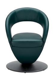 Moderner, dunkelgrüner Sessel mit runder Basis, Vorderansicht
