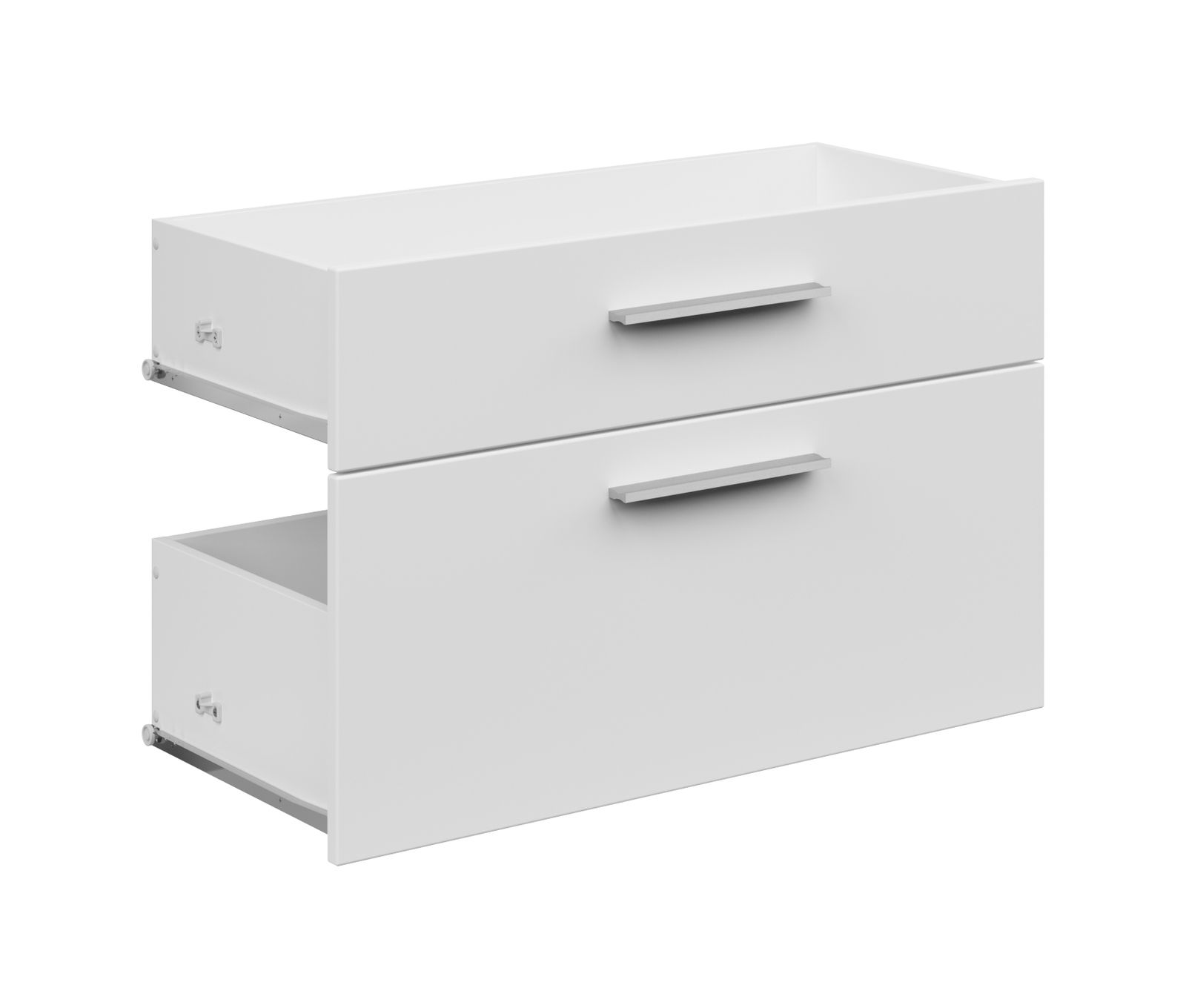 Voleo Schubladen-Set CONNECT Weißes Schubladen-Set mit zwei Schubladen, seitliche Perspektive