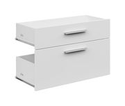 Weißes Schubladen-Set mit zwei Schubladen, seitliche Perspektive