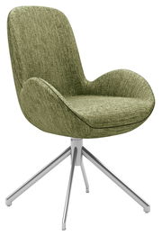 Grüner Armlehnstuhl mit modernem Design, seitliche Perspektive