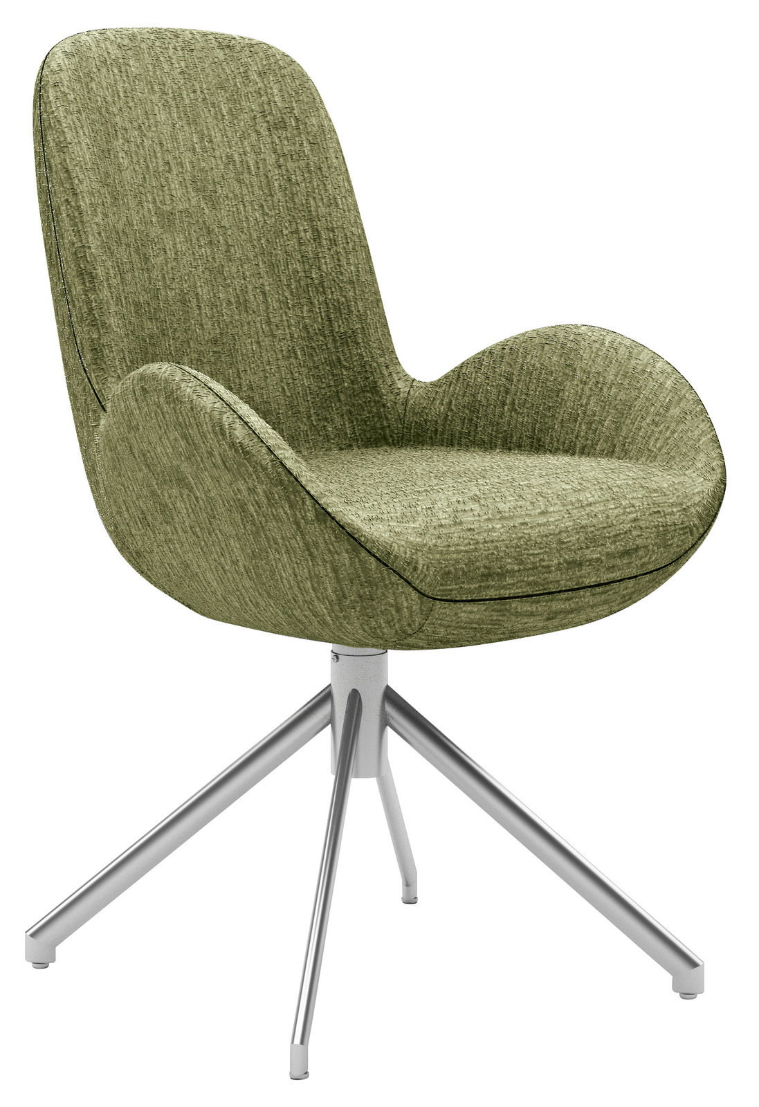 Grüner Armlehnstuhl mit modernem Design, seitliche Perspektive