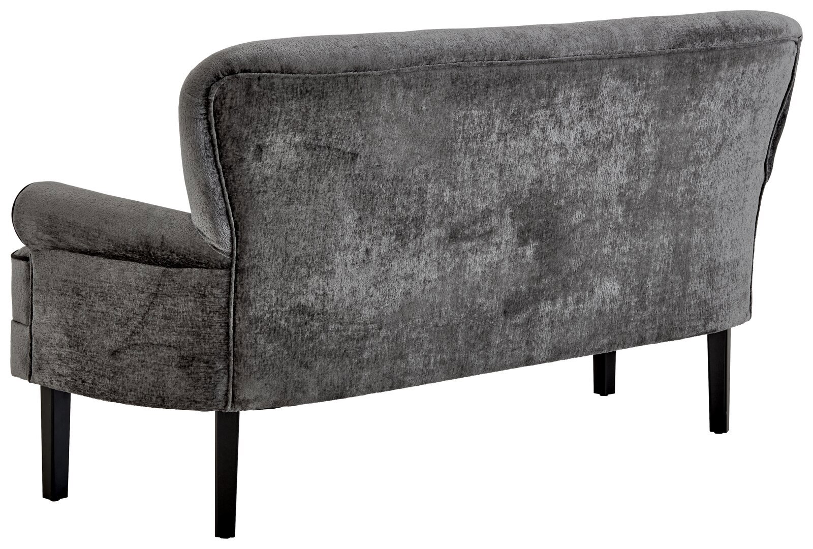 Rückansicht einer grauen Sitzbank mit schwarzem Gestell