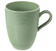 Grüner Becher mit Henkel, 0,35l, mit horizontalen Rillen, seitliche Perspektive