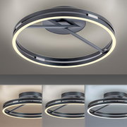 Moderne Deckenleuchte PURE Loop von Paul Neuhaus in schwarzem Metall mit kreisförmigem LED-Licht, seitliche Perspektive.