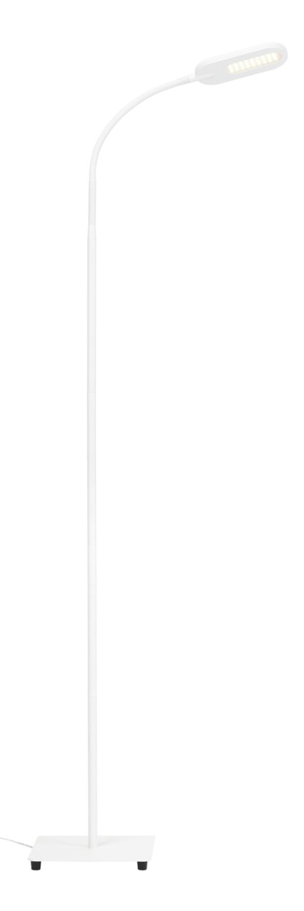 Weiße CCT LED Stehleuchte mit flexiblem Hals, seitliche Perspektive