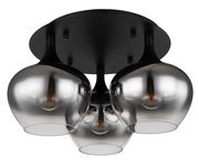 Moderne Deckenleuchte MAXY mit drei rauchgrauen Glaskugeln, Ansicht von unten