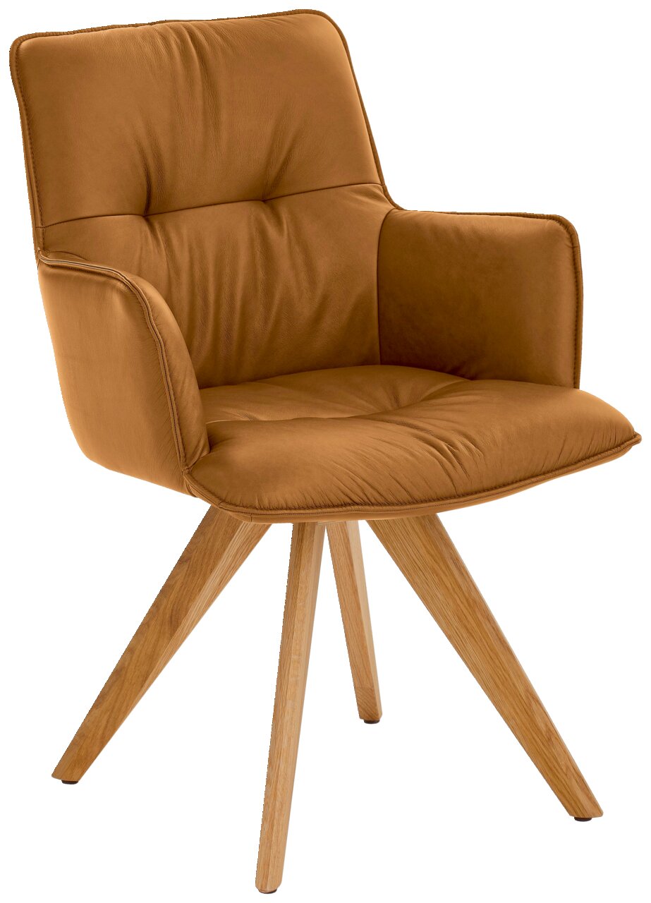 Dieter Knoll Design-schaalstoel PREMIO Design-Schalensessel in braunem Leder mit Holzbeinen, seitliche Perspektive